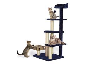 Furhaven Tiger Tough Cat Tree Tower Scratcher Play Stairs with Cat IQ Busy Box - Blue Furhaven Tiger Tough Cat Tree Tower Scratcher Play Stairs with Cat IQ Busy Box - Blue