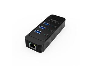 TROND D5 3-Port USB 3.0 Hub with 10/100/1000 Gigabit Ethernet Converter (Individual Power Switches & LED Indicators, 3.9 ft Detachable USB Data Cable) TROND D5 3-Port USB 3.0 Hub with 10/100/1000 Gigabit Ethernet Converter (Individual Power Switches & LED Indicators, 3.9 ft Detachable USB Data Cable)