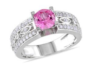 Sofia B 1 7/8 CT TW Created White Sapphire and Pink Sapphire Silver Engagement Ring Sofia B 1 7/8 CT TW Created White Sapphire and Pink Sapphire Silver Engagement Ring