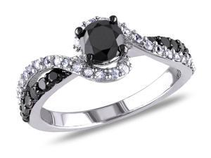 Sofia B 3/4 CT TW Black Diamond Sterling Silver Ring with Sapphire Accents Sofia B 3/4 CT TW Black Diamond Sterling Silver Ring with Sapphire Accents