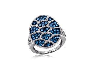 1 CT TDW Blue Diamond Sterling Silver Vintage Style Precious Egg Ring by JewelonFire 1 CT TDW Blue Diamond Sterling Silver Vintage Style Precious Egg Ring by JewelonFire