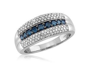 3/4 CT TW Round-Cut Blue and White Diamond Sterling Silver Ring by JewelonFire 3/4 CT TW Round-Cut Blue and White Diamond Sterling Silver Ring by JewelonFire