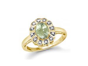 1 1/3 CT TW Green Amethyst and Diamond Gold-Plated Silver Flower Halo Ring by JewelonFire 1 1/3 CT TW Green Amethyst and Diamond Gold-Plated Silver Flower Halo Ring by JewelonFire