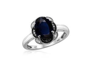 2 CT TW Sapphire Sterling Silver Ring with Black and Diamond Accents by JewelonFire 2 CT TW Sapphire Sterling Silver Ring with Black and Diamond Accents by JewelonFire