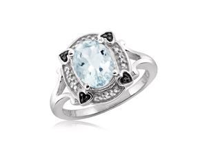 1 2/3 CT TW Aquamarine Sterling Silver Halo Ring with Diamond Accents by JewelonFire 1 2/3 CT TW Aquamarine Sterling Silver Halo Ring with Diamond Accents by JewelonFire