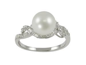 PearLustre 8.5-9mm FW Cultured Pearl Silver Braided Ring with Diamond Accents PearLustre 8.5-9mm FW Cultured Pearl Silver Braided Ring with Diamond Accents