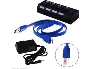 Black 4 Port USB 3.0 Hub On/Off Switches + AC Power Adapter Cable for PC Laptop Black 4 Port USB 3.0 Hub On/Off Switches + AC Power Adapter Cable for PC Laptop