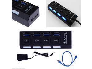 Black 4 Port USB 3.0 Hub On/Off Switches + AC Power Adapter Cable for PC Laptop Black 4 Port USB 3.0 Hub On/Off Switches + AC Power Adapter Cable for PC Laptop