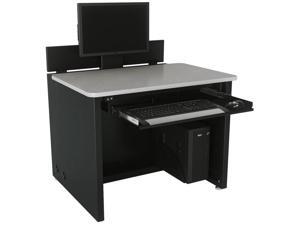 Versa Tables Elevation Desk, Single-User Classroom Table with Electronic Monitor Lift Mechanism, CPU Holder and Retractable Keyboard Drawer - 48 x 30, Black Frame, Gray Surface Versa Tables Elevation Desk, Single-User Classroom Table with Electronic Monitor Lift Mechanism, CPU Holder and Retractable Keyboard Drawer - 48 x 30, Black Frame, Gray Surface