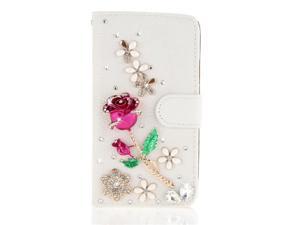 White 3D Fashion Handmade Bling Diamond PU Leather Flip Case Cover Wallet Card Holders for Sony Xperia M2 (Rose) White 3D Fashion Handmade Bling Diamond PU Leather Flip Case Cover Wallet Card Holders for Sony Xperia M2 (Rose)