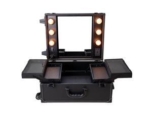 Rolling Studio Makeup Artist PVC Cosmetic Case w/ Light Mirror Black Train Table Rolling Studio Makeup Artist PVC Cosmetic Case w/ Light Mirror Black Train Table