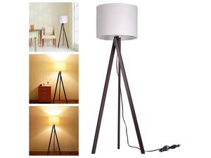 57.2" Tripod Floor Lamp Cotton Fabric Lampshade w/ Black Walnut Wood Color Oak Stand Room Cafe 57.2" Tripod Floor Lamp Cotton Fabric Lampshade w/ Black Walnut Wood Color Oak Stand Room Cafe