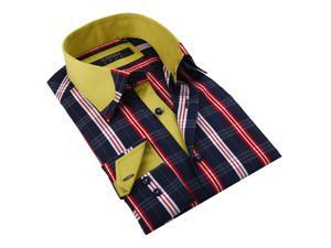 Coogi Luxe Men's Navy/ Red Plaid Button Down Fashion Shirt with Yellow Trim 100% Cotton Coogi Luxe Men's Navy/ Red Plaid Button Down Fashion Shirt with Yellow Trim 100% Cotton