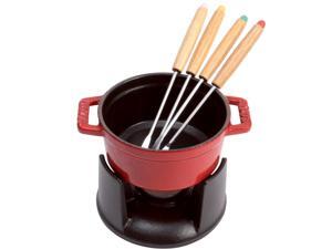 Staub Cast Iron 0.25-qt Mini Chocolate Fondue Set - Cherry Staub Cast Iron 0.25-qt Mini Chocolate Fondue Set - Cherry