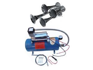 "Viking Horns" V3305/4008 Loud 149 Decibels Train Air Horn Kit, Includes 1.5 Gallon Tank, 150 PSI Heavy Duty Air Compressor and a 4 Trumpet Air Horn "Viking Horns" V3305/4008 Loud 149 Decibels Train Air Horn Kit, Includes 1.5 Gallon Tank, 150 PSI Heavy Duty Air Compressor and a 4 Trumpet Air Horn