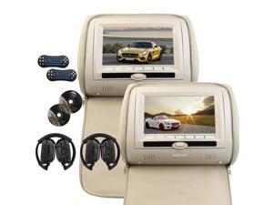Two Pairs of 7Inch Car Headrest CD DVD Player Meige Color LCD Screen Monitor support USB SD IR FM Transmitter Auto entertainment system Include 2 IR Wireless Headphones Car Pillow Monitor +Remote Co Two Pairs of 7Inch Car Headrest CD DVD Player Meige Color LCD Screen Monitor support USB SD IR FM Transmitter Auto entertainment system Include 2 IR Wireless Headphones Car Pillow Monitor +Remote Co