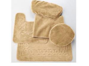 SCROLL 5 PIECE RUG, CONTOUR, LID COVER, TANK LID AND TANK COVER SET, BISCOTTI BEIGE SCROLL 5 PIECE RUG, CONTOUR, LID COVER, TANK LID AND TANK COVER SET, BISCOTTI BEIGE