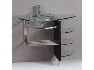 KOKOLS 39" Wall Mount Clear Tempered Glass Vessel Vanity Sink Glass Shelf KOKOLS 39" Wall Mount Clear Tempered Glass Vessel Vanity Sink Glass Shelf