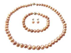AAA High Lustre Natural Freshwater Peach Pearls Necklace Bracelet & Earring Set AAA High Lustre Natural Freshwater Peach Pearls Necklace Bracelet & Earring Set
