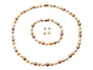 AAA High Lustre Natural Freshwater Multicolour Pearls Necklace Bracelet & Earring Set AAA High Lustre Natural Freshwater Multicolour Pearls Necklace Bracelet & Earring Set