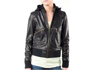 Sexy Bombers Womens Leather Jacket with Hoody Sexy Bombers Womens Leather Jacket with Hoody