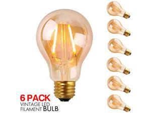 6 PACK 2W A19 Edison Vintage Style Dimmable LED Filament Light Bulb 2200K Warm White 6 PACK 2W A19 Edison Vintage Style Dimmable LED Filament Light Bulb 2200K Warm White