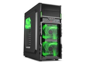 SHARKOON VG5-W Green Steel / Plastic ATX Mid Tower Gaming PC Case, 3x120mm LED Cooling Fan Pre-Installed, 2xUSB3.0, Max: 15.16" VGA Length, Max: 6.3" CPU Cooler Height SHARKOON VG5-W Green Steel / Plastic ATX Mid Tower Gaming PC Case, 3x120mm LED Cooling Fan Pre-Installed, 2xUSB3.0, Max: 15.16" VGA Length, Max: 6.3" CPU Cooler Height