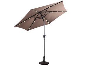 9FT Patio Solar Umbrella LED Patio Market Steel Tilt W/ Crank Outdoor Tan 9FT Patio Solar Umbrella LED Patio Market Steel Tilt W/ Crank Outdoor Tan
