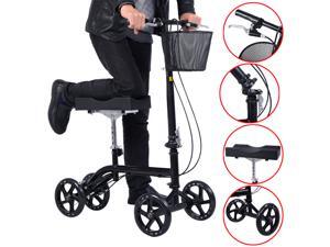 Steerable Foldable Knee Walker Scooter Turning Brake Basket Drive Cart Black Steerable Foldable Knee Walker Scooter Turning Brake Basket Drive Cart Black
