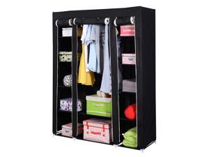 53” Portable Closet Wardrobe Clothes Rack Storage Organizer With Shelf Black 53” Portable Closet Wardrobe Clothes Rack Storage Organizer With Shelf Black