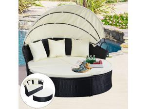 Outdoor Patio Sofa Furniture Round Retractable Canopy Daybed Black Wicker Rattan Outdoor Patio Sofa Furniture Round Retractable Canopy Daybed Black Wicker Rattan