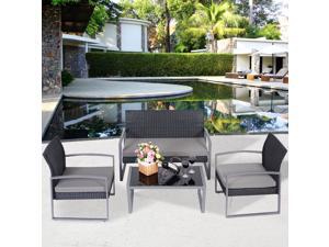 4 PCS Outdoor Patio Garden Black Rattan Wicker Sofa Set Furniture Cushioned 4 PCS Outdoor Patio Garden Black Rattan Wicker Sofa Set Furniture Cushioned