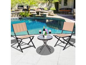 3PCS Patio Folding Table Chairs Furniture Set Bistro Garden Steel Textilene 3PCS Patio Folding Table Chairs Furniture Set Bistro Garden Steel Textilene
