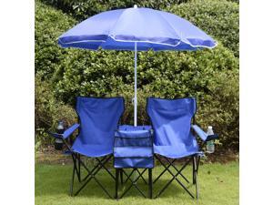 Portable Folding Picnic Double Chair W/Umbrella Table Cooler Beach Camping Chair Portable Folding Picnic Double Chair W/Umbrella Table Cooler Beach Camping Chair
