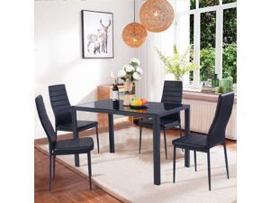 5 Piece Kitchen Dining Set Glass Metal Table and 4 Chairs Breakfast Furniture 5 Piece Kitchen Dining Set Glass Metal Table and 4 Chairs Breakfast Furniture