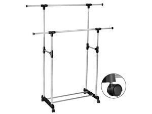 HEAVY DUTY-Double Adjustable Portable Clothes Rack Hanger Extendable Rolling HEAVY DUTY-Double Adjustable Portable Clothes Rack Hanger Extendable Rolling
