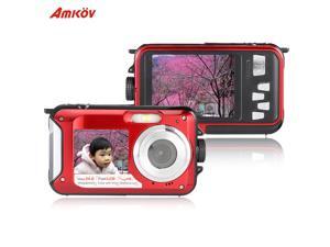 Amkov 24MP Underwater, Shockproof and Dustproof Digital Camera with Dual Full-color LCD Displays, 16X Digital Zoom, and Fully Waterproof for up to 10 Feet(Red) Amkov 24MP Underwater, Shockproof and Dustproof Digital Camera with Dual Full-color LCD Displays, 16X Digital Zoom, and Fully Waterproof for up to 10 Feet(Red)