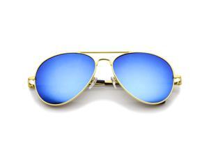 Classic Metal Frame Spring Hinges Color Mirror Lens Aviator Sunglasses 58mm (Gold / Blue Mirror) Classic Metal Frame Spring Hinges Color Mirror Lens Aviator Sunglasses 58mm (Gold / Blue Mirror)