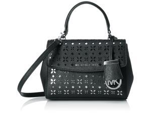 MICHAEL Michael Kors Ava Xs Crossbody Flora Perf Saffiano Leather Shiny Rhodium, Color Black/Nickel MICHAEL Michael Kors Ava Xs Crossbody Flora Perf Saffiano Leather Shiny Rhodium, Color Black/Nickel