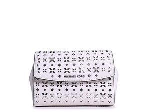 MICHAEL Michael Kors Ava Medium Wristlet Flora Perf Saffiano Leather Shiny Rhodium, Color White/Silver MICHAEL Michael Kors Ava Medium Wristlet Flora Perf Saffiano Leather Shiny Rhodium, Color White/Silver