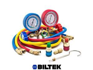 Biltek® HVAC R12 R22 R502 A/C Diagnostic Manifold Gauge Kit w/ Quick Coupler High/Low Biltek® HVAC R12 R22 R502 A/C Diagnostic Manifold Gauge Kit w/ Quick Coupler High/Low