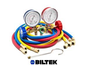 Biltek® HVAC R12 R22 R502 A/C Diagnostic Manifold Gauge Kit w/ 3 Color 60" Charging Hose Biltek® HVAC R12 R22 R502 A/C Diagnostic Manifold Gauge Kit w/ 3 Color 60" Charging Hose