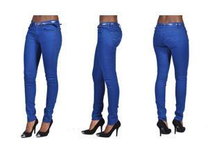 C'est Toi 4 Pocket Belted Solid Color Skinny Jeans-Royal Blue-3 C'est Toi 4 Pocket Belted Solid Color Skinny Jeans-Royal Blue-3