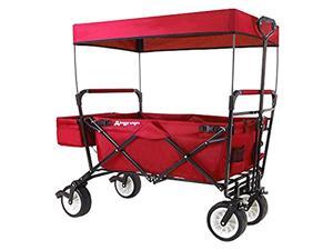 High-End New Generation Outdoor Utility Collapsible Folding Wagon with Canopy & Safety Seat Belt, Auto Locks, Spring Bounce, Brake, Stand, Eva Wide Tire, Red High-End New Generation Outdoor Utility Collapsible Folding Wagon with Canopy & Safety Seat Belt, Auto Locks, Spring Bounce, Brake, Stand, Eva Wide Tire, Red