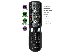 Inteset 4-in-1 Universal Backlit IR Learning Remote for use with Nvidia Shield® Android TV, Apple TV®, Xbox One®, Roku® & Media Center and more Inteset 4-in-1 Universal Backlit IR Learning Remote for use with Nvidia Shield® Android TV, Apple TV®, Xbox One®, Roku® & Media Center and more