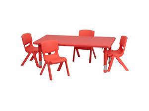 Flash Furniture 24''W x 48''L Adjustable Rectangular Red Plastic Activity Table Set with 4 School Stack Chairs Flash Furniture 24''W x 48''L Adjustable Rectangular Red Plastic Activity Table Set with 4 School Stack Chairs