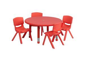 Flash Furniture 33'' Round Adjustable Red Plastic Activity Table Set with 4 School Stack Chairs Flash Furniture 33'' Round Adjustable Red Plastic Activity Table Set with 4 School Stack Chairs