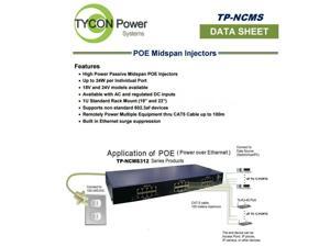 Tycon Power TP-NCMS412-24 - Gigabit POE Midspan AC/DC 12 Port 24V Tycon Power TP-NCMS412-24 - Gigabit POE Midspan AC/DC 12 Port 24V