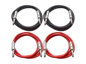 SEISMIC AUDIO - SATRX-6 - 4 Pack of 6' 1/4" TRS to 1/4" TRS Patch Cables - Balanced - 6 Foot Patch Cord - Black and Red SEISMIC AUDIO - SATRX-6 - 4 Pack of 6' 1/4" TRS to 1/4" TRS Patch Cables - Balanced - 6 Foot Patch Cord - Black and Red