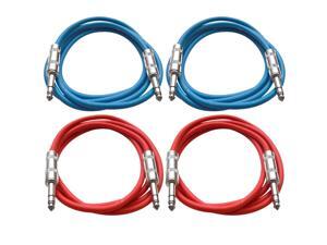 SEISMIC AUDIO - SATRX-6 - 4 Pack of 6' 1/4" TRS to 1/4" TRS Patch Cables - Balanced - 6 Foot Patch Cord - Blue and Red SEISMIC AUDIO - SATRX-6 - 4 Pack of 6' 1/4" TRS to 1/4" TRS Patch Cables - Balanced - 6 Foot Patch Cord - Blue and Red